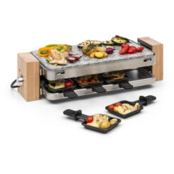 Klarstein Prime Rib Raclette Grill 8 Pers. 1500 W Natural Stone Plate Stainless Steel Wooden Feet