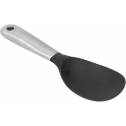 LITZEE Silicone Stainless Steel Rice Serving Spoon With Hanging Hole Non-stick Kitchen Tool Black And Silver