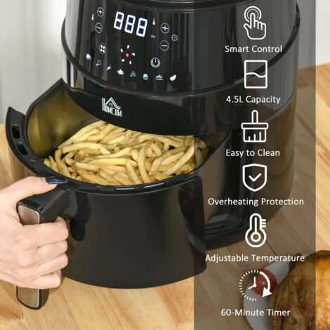 HOMCOM Air Fryer 1500W 4.5L With Digital Display Timer For Low Fat Cooking - Image 4