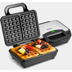 VonShef Waffle Maker, Dual Belgian Waffle Easy Clean Non-Stick Coated Plates & Automatic Temperature Control, Compact Stainless Steel Design – 1000W