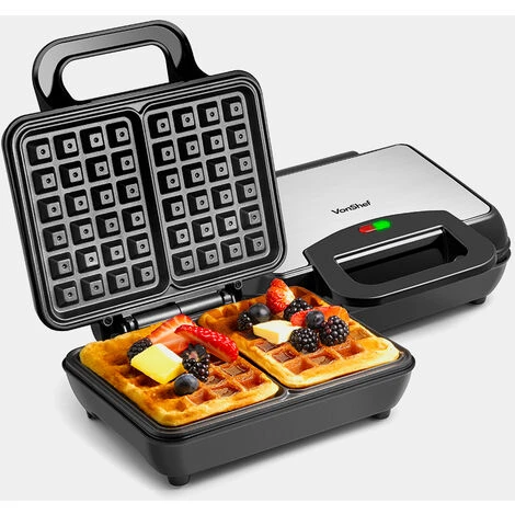 VonShef Waffle Maker, Dual Belgian Waffle Easy Clean Non-Stick Coated Plates & Automatic Temperature Control, Compact Stainless Steel Design – 1000W