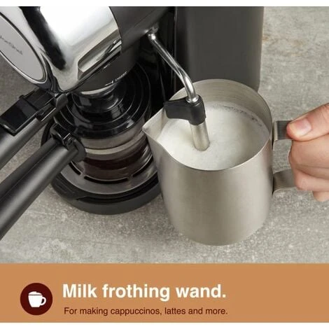 VonShef 4 Bar Espresso Machine - Black Coffee Maker With 4 Cup Capacity, Removable Easy Clean Drip Tray, Stainless Steel Filter, Control Dial & Milk Frothing For Espressos, Cappuccinos & Lattes - 800W - Image 4