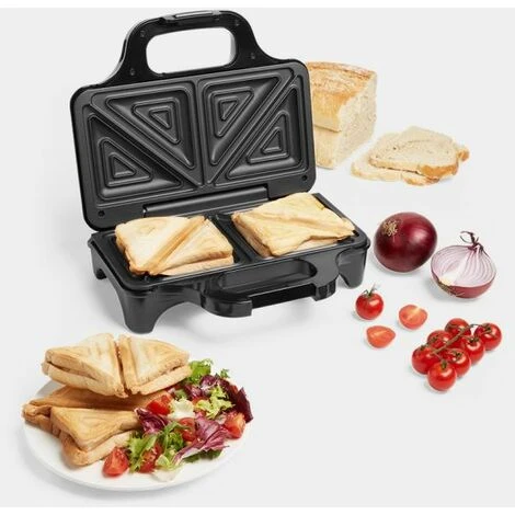 VonShef 2 Slice Sandwich Toaster & Toastie Maker Electric - Portable Compact Panini Press & Grill 700W - Easy Clean Non-Stick Deep Fill Plates For Toasties, Indicator Light & Auto Temperature Control
