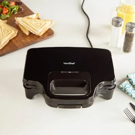 VonShef 2 Slice Sandwich Toaster & Toastie Maker Electric - Portable Compact Panini Press & Grill 700W - Easy Clean Non-Stick Deep Fill Plates For Toasties, Indicator Light & Auto Temperature Control - Image 5