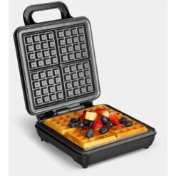 VonShef Waffle Maker, Large Quad Belgian Sweet & Savoury Cooker Easy Clean Non-Stick Coated Plates, Cool Touch Handles & Automatic Temperature Control, Compact, Portable Stainless Steel Design – 1100W