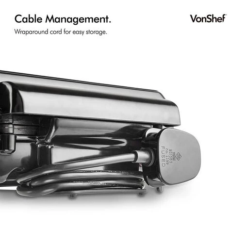 VonShef Waffle Maker, Large Quad Belgian Sweet & Savoury Cooker Easy Clean Non-Stick Coated Plates, Cool Touch Handles & Automatic Temperature Control, Compact, Portable Stainless Steel Design – 1100W - Image 5