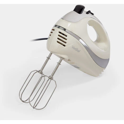 VonShef Professional 300W Hand Mixer, Cream, Includes Chrome Beaters, Dough Hooks, Balloon Whisk + 5 Speed With Turbo Button - Image 3