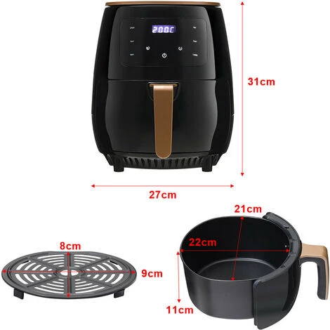 Livingandhome 4.5L Electric Air Fryer With Non-Stick Basket LCD Digital Screen, Black - Image 5