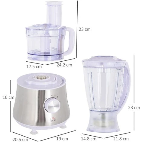 HOMCOM Food Processor W/1L Bowl 1.5L Blender Blades Slicing Grating Discs 500W - Image 2