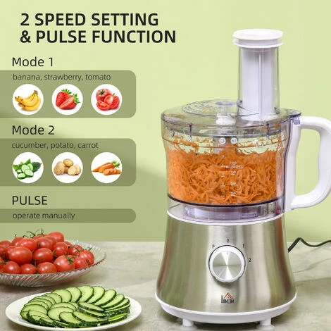 HOMCOM Food Processor W/1L Bowl 1.5L Blender Blades Slicing Grating Discs 500W - Image 4