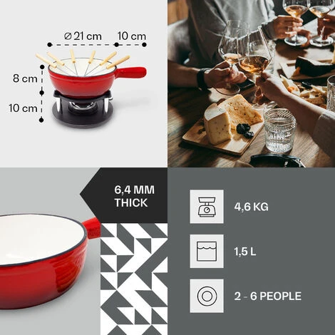 Klarstein Holsten Fondue Set Pot Stove Burner 6 Forks 1.5 L Cast Iron - Image 4