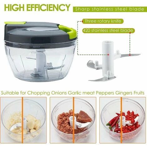 Multi-Function Manual Food Chopper & Processors With Handle And Cover,Vegetable Chopper Shredder,Garlic Press,Suitable For Onions Garlic Peppers Carrots Gingers Fruits,Wonderful For Kitchen(Green) - Image 3