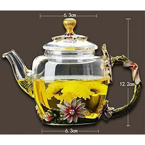 Glass Teapot - 280 Ml (9.47 Oz) - Glass Teapot With France Enamel Chrysanthemum Flower/Heat Resistant Glass Teapot Kettle With Strainer For Blooming Tea, Loose Leaf Tea - Image 4
