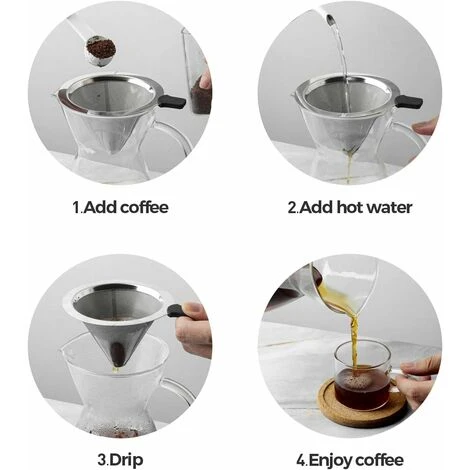 Pour Over Coffee Maker With Stainless Steel Filter, Borosilicate Glass Carafe Manual Coffee Dripper Brewer With Handle, No Paper Filters Needed Hand Drip Coffee Maker (400ml) - Image 5