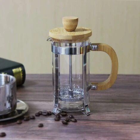 French Press Coffee Maker, Cafetiere Coffee Plunger 350ml 12oz 1-2 Cup, Small Tea Press Borosilicate Glass With Bamboo Handle - Image 2