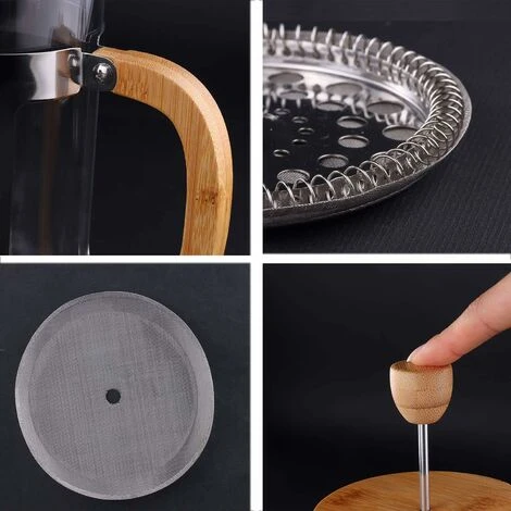 French Press Coffee Maker, Cafetiere Coffee Plunger 350ml 12oz 1-2 Cup, Small Tea Press Borosilicate Glass With Bamboo Handle - Image 3