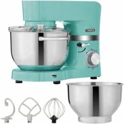 AREBOS Food Processor 1500 W Turquoise Kneading Machine With 2 X Stainless Steel Mixing Bowls Low Noise Kitchen Mixer With Mixing Hook, Dough Hook, Whisk And Splash Guard 6 Speeds
