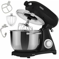 AREBOS Retro Food Processor 1800 W Black Kneading Machine With 6 L Stainless Steel Mixing Bowl Low Noise Kitchen Mixer With Stirring Hook, Dough Hook, Whisk And Splash Guard 6 Speeds