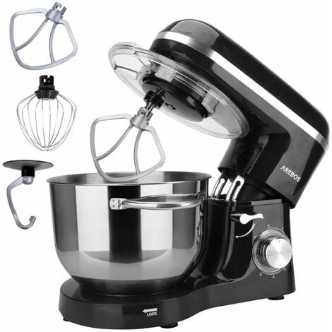 AREBOS Stand Mixer 1500 W With 6 L Stainless Steel Mixing Bowl, Incl. Whisk, Dough Hook, Flat Beater And Splash Guard, 6 Speed Settings And Pulse Function