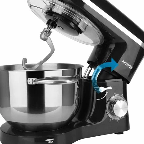 AREBOS Stand Mixer 1500 W With 6 L Stainless Steel Mixing Bowl, Incl. Whisk, Dough Hook, Flat Beater And Splash Guard, 6 Speed Settings And Pulse Function - Image 5