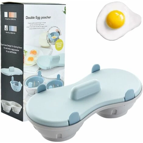 Egg Poacher - 2 Cavity Edible Silicone Egg Boiler Set, Double Egg Cups For Hard Boiled Eggs, Blue