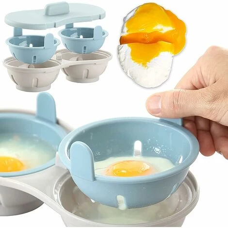 Egg Poacher - 2 Cavity Edible Silicone Egg Boiler Set, Double Egg Cups For Hard Boiled Eggs, Blue - Image 2