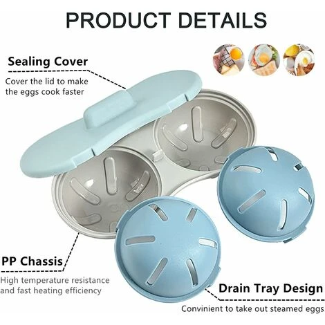 Egg Poacher - 2 Cavity Edible Silicone Egg Boiler Set, Double Egg Cups For Hard Boiled Eggs, Blue - Image 3
