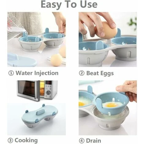 Egg Poacher - 2 Cavity Edible Silicone Egg Boiler Set, Double Egg Cups For Hard Boiled Eggs, Blue - Image 5