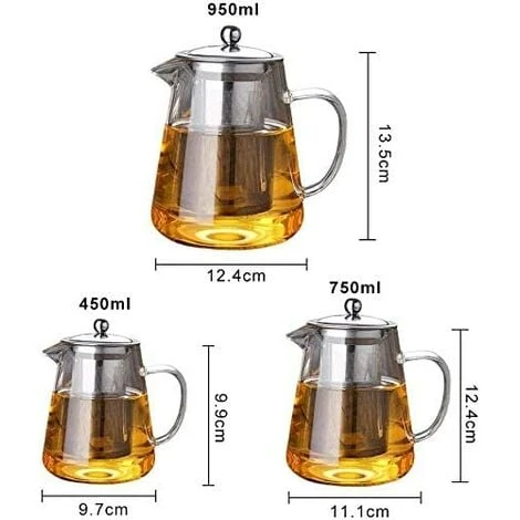 Heat Resistant Glass Teapot With Infuser, Clear Handle, Perfect For Tea And Coffee - (450ml) - Image 3