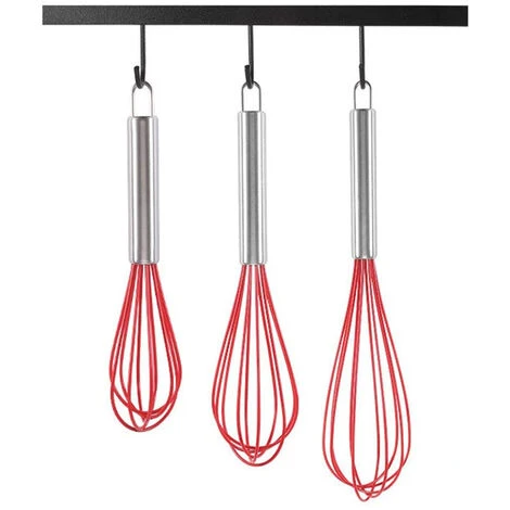 Silicone Whisk, Balloon Whisk Set, Wire Whisk, Egg Frother, Milk And Egg Beater Blender-Kitchen Utensils For Blending, Whisking, Beating, Stirring, Set Of 3, Red - Image 2