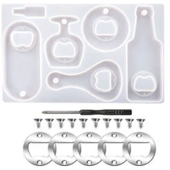Beer Opener Silicone Molds With Stainless Steel Resin Accessories For DIY Keychain Beer Opener