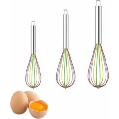 Set Of 3 Silicone Whisk, Kitchen Whisk, Whisk, Egg Mixer, Whisk And Mixer, Milk Whisk, Manual Silicone Whisk (A)