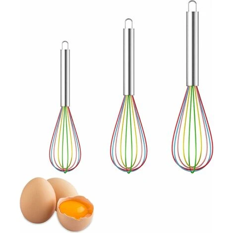 Set Of 3 Silicone Whisk, Kitchen Whisk, Whisk, Egg Mixer, Whisk And Mixer, Milk Whisk, Manual Silicone Whisk (A)