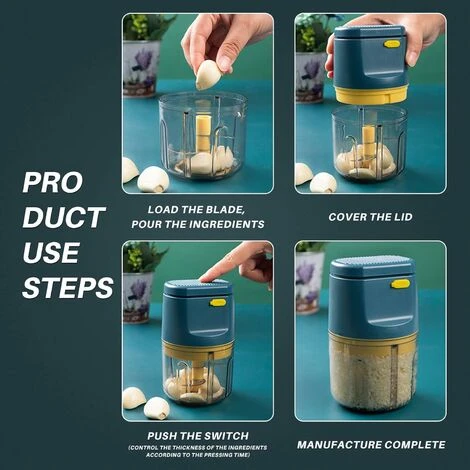 Electric Kitchen Chopper Mini Multifunction Chopper 250ml Food Processor Garlic Press Waterproof Washable Advanced Meat Grinder For Vegetables Fruits Baby Food - Image 3