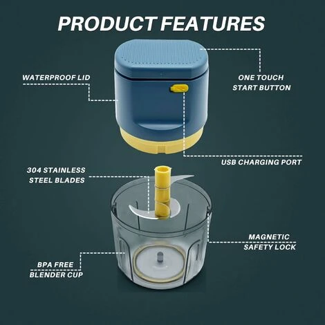 Electric Kitchen Chopper Mini Multifunction Chopper 250ml Food Processor Garlic Press Waterproof Washable Advanced Meat Grinder For Vegetables Fruits Baby Food - Image 4