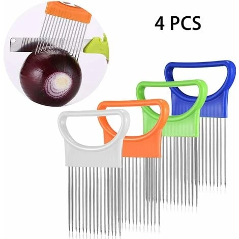 Slicer Onion Holder Assistant Food Slicer Fork Onion Holder Knife Stainless Steel Meat Needle Cutter Tomato Fruit Vegetable With Non-Slip Handle 4 Pieces - Image 2