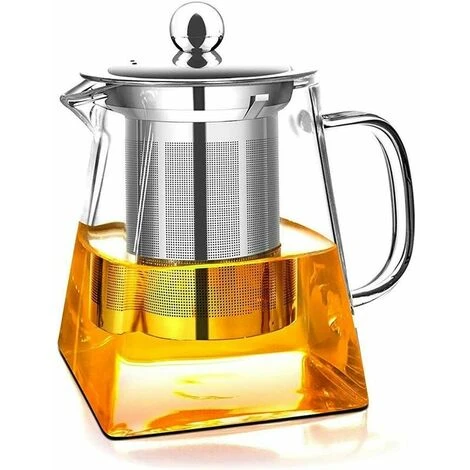 1 Piece Clear Square Bottom Teapot With Clear Glass Infuser, Household Borosilicate Infuser, Perfect For Tea And Coffee (950ml)