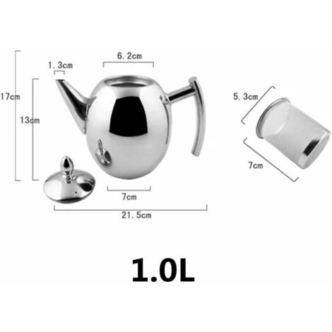 1000ml/34oz Teapot Kettle, Stainless Steel Tea Pot Filter Coffee Maker (Silver) - Image 2