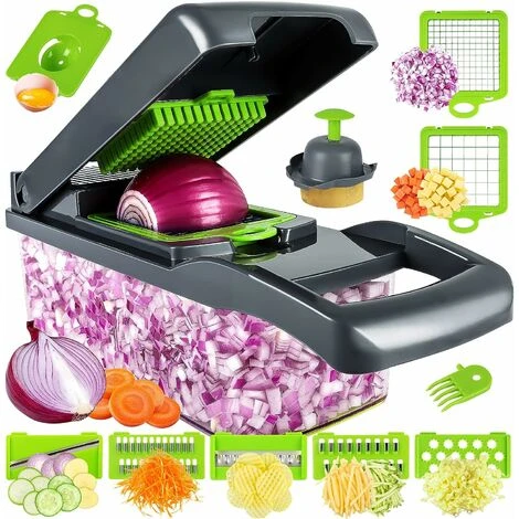 Vegetable Cutter - Cube Cutter - Vegetable Slicer - Suitable For Cubes, Sticks, Slices, Bars Etc. - 14 In 1 Multifunctional Cutter - Onion Chopper - Salad Cutter - Mandolin Cucumber Slicer