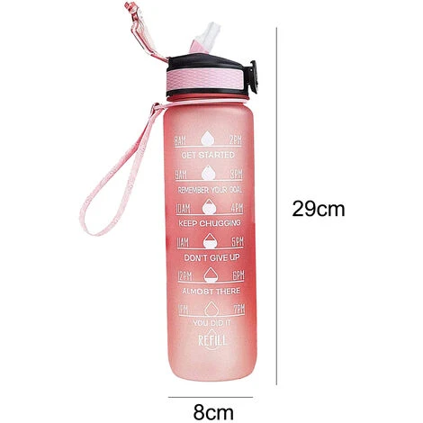 Water Bottle With Straw & Time Marker, Portable Reusable Fitness Sports Water Jug Style 4 - Image 2