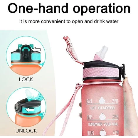 Water Bottle With Straw & Time Marker, Portable Reusable Fitness Sports Water Jug Style 4 - Image 3