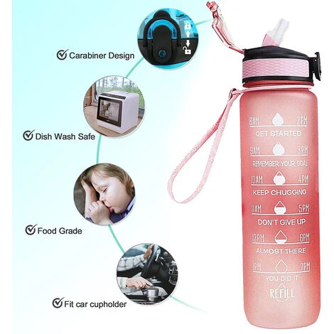 Water Bottle With Straw & Time Marker, Portable Reusable Fitness Sports Water Jug Style 4 - Image 4