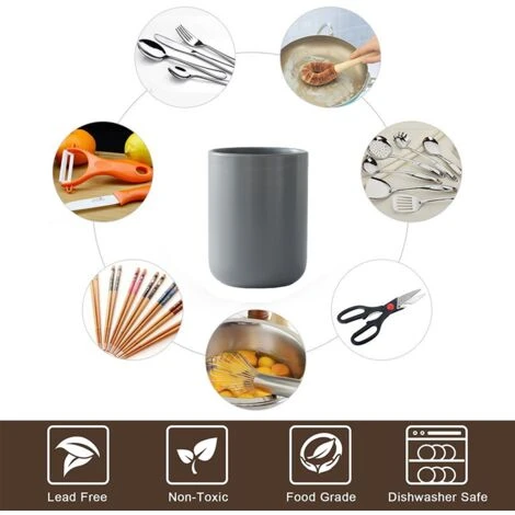 Kitchen Utensil Holder,Cooking Utensil Holder For Kitchen Counter, Cream White Ceramic Utensil Crock Grey Medium - Image 4