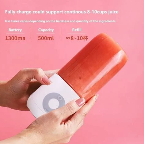 Portable Mini Plastic Fruit Blender 500ml With 6 Personal Stainless Steel Blades Blender For Vegetable Smoothie Shakes USB Rechargeable Electric Blender - White - Image 2