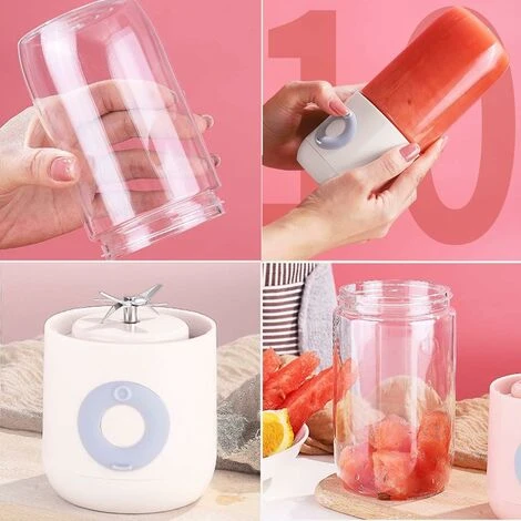Portable Mini Plastic Fruit Blender 500ml With 6 Personal Stainless Steel Blades Blender For Vegetable Smoothie Shakes USB Rechargeable Electric Blender - White - Image 3