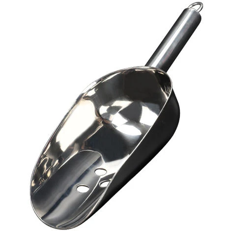 Ice Scoop/scoop For Crushed Ice And Ice Cubes, Perforated, Round, Stainless Steel, Silver