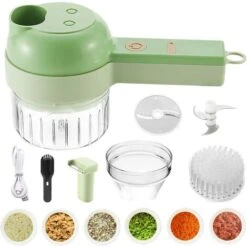 Cordless Electric Chopper, Portable Mini Garlic Chopper Vegetable Chopper With Ginger Pepper Onion Cleaning Brush (Green)