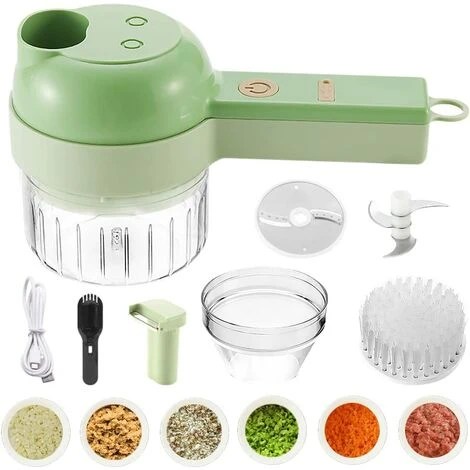 Cordless Electric Chopper, Portable Mini Garlic Chopper Vegetable Chopper With Ginger Pepper Onion Cleaning Brush (Green)