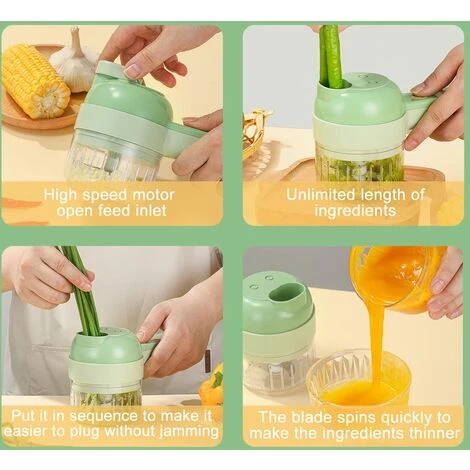 Cordless Electric Chopper, Portable Mini Garlic Chopper Vegetable Chopper With Ginger Pepper Onion Cleaning Brush (Green) - Image 3