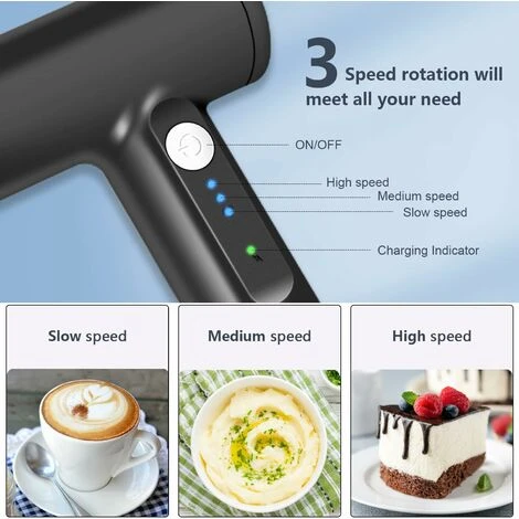 Cordless Electric Whisk Electric Whisk 3 Beaters 3 Adjustable Speeds - Image 2